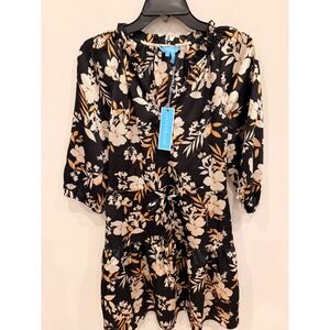 Draper James Tie Waist Midi Dress in Midnight Magnolia‎ (Belle Meade Black) – XS